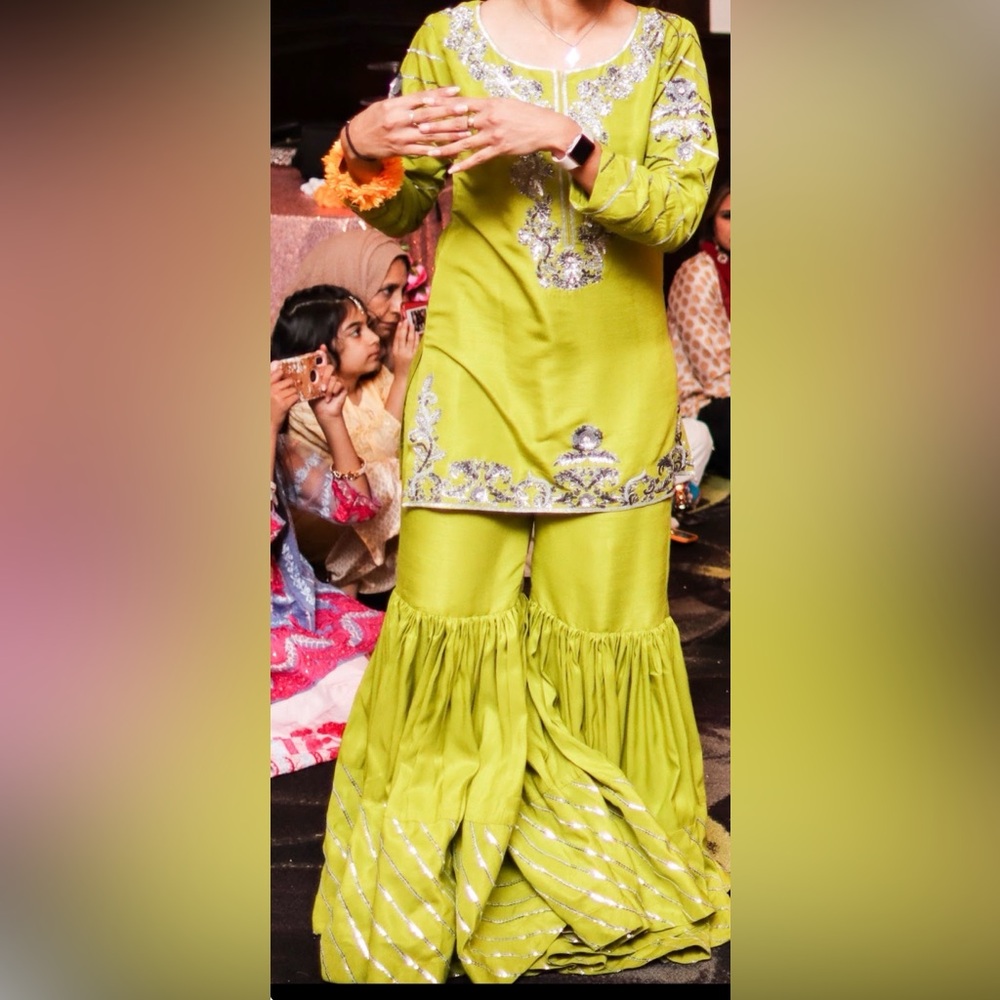Lime Green Embellished Gharara
